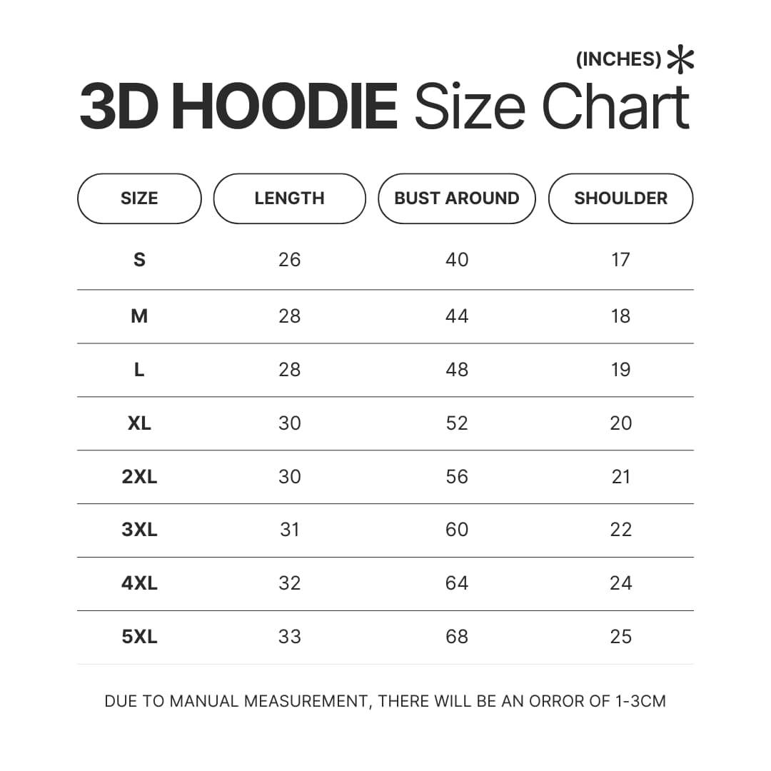 3D Hoodie Size Chart - Spy x Family Store